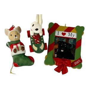 Hallmark Christmas Ornaments I Love My Dog Frame 2001 Rabbit 1984  Ceramic Mouse